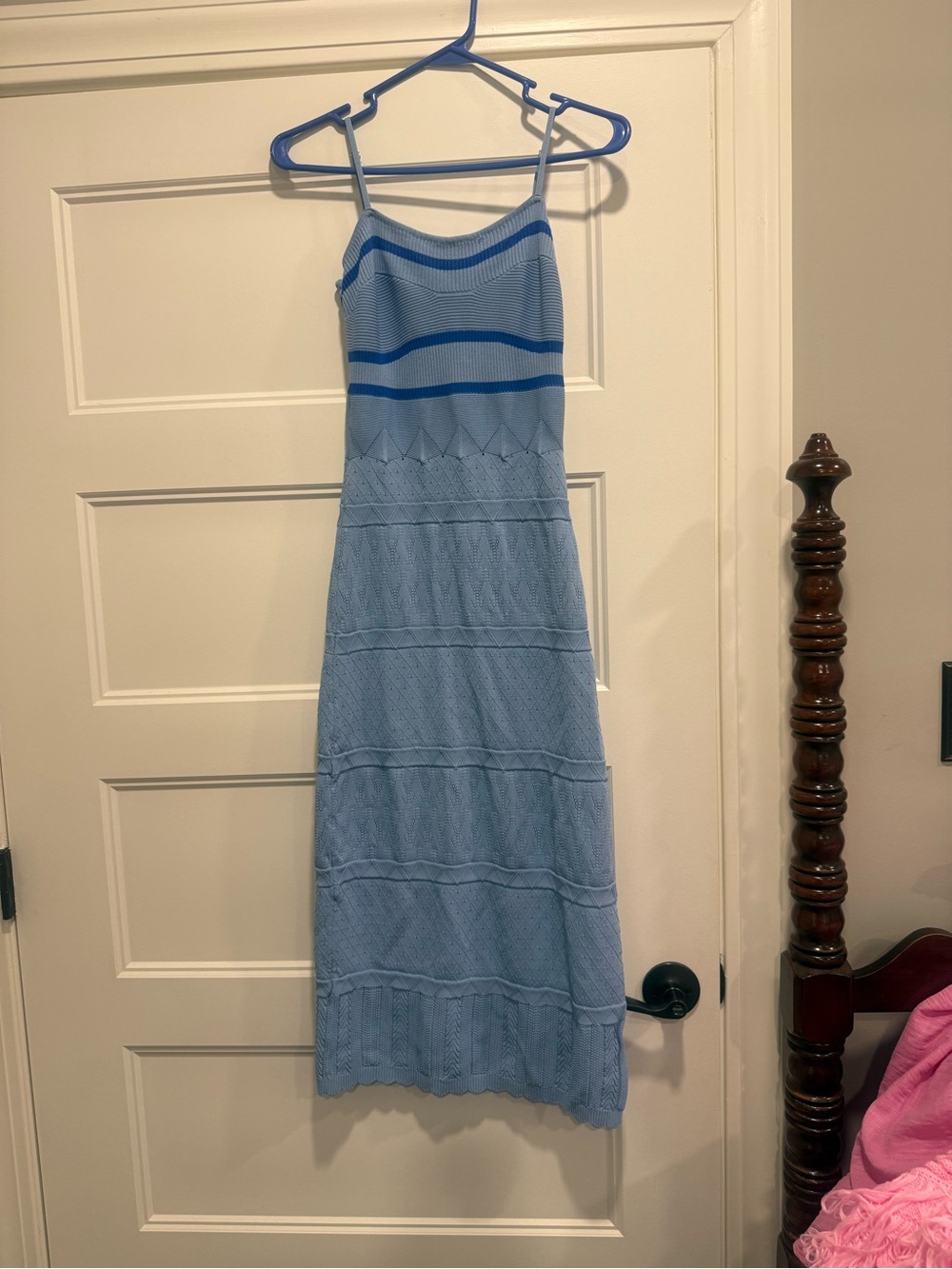 Light Blue Knit Maxi Slip Dress with Strappy Neckline
